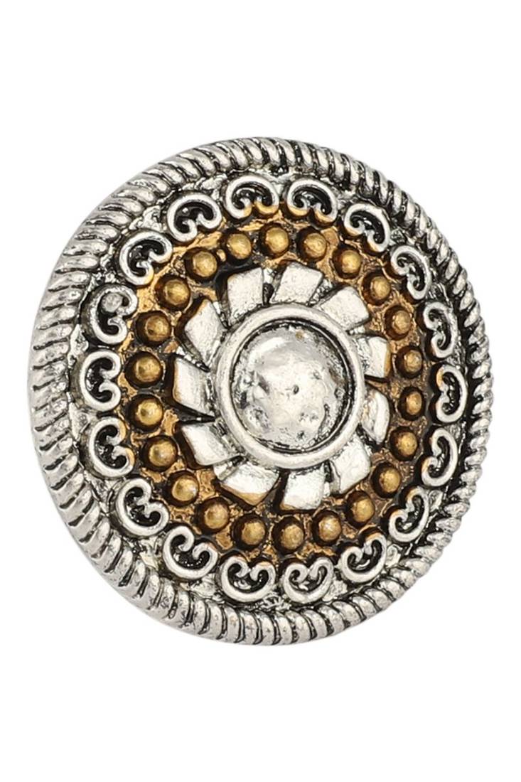 Aesthetic Silver Plated Classy Round Shape Alloy Floral Ring