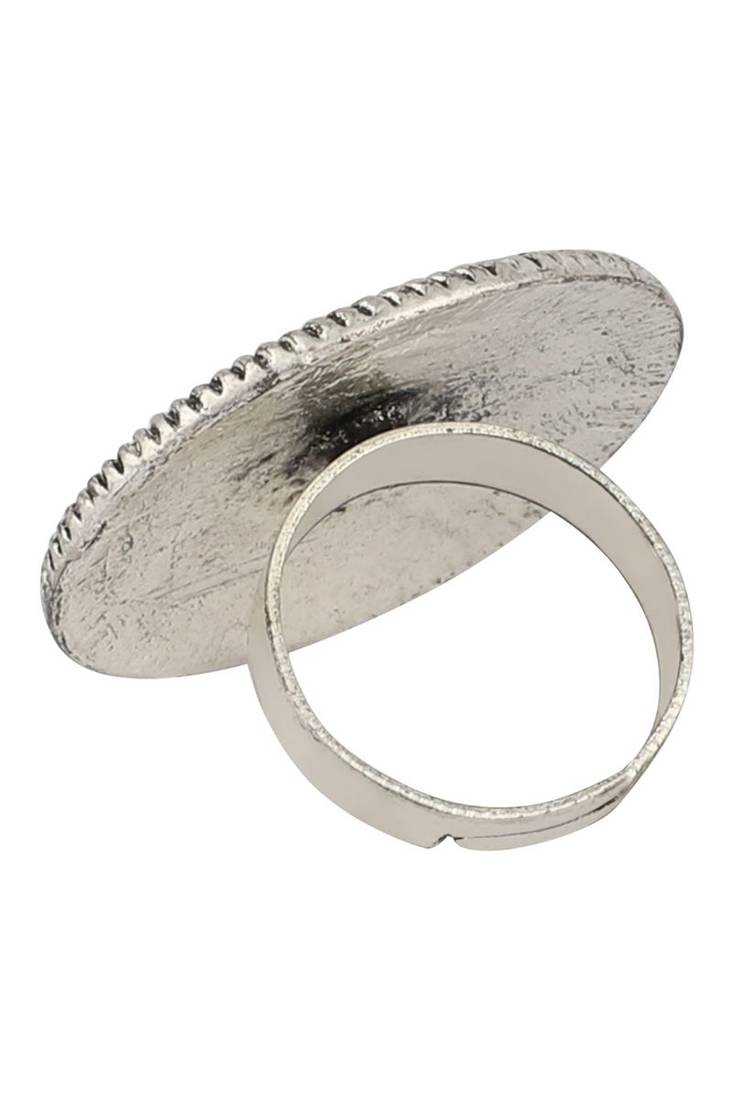 Aesthetic Silver Plated Classy Round Shape Alloy Floral Ring