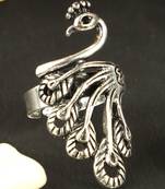 Alluring Designer Silver Plated Peacock Style Oxidised Adjustable Ring