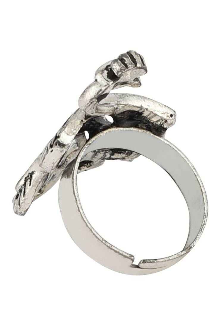 Alluring Designer Silver Plated Peacock Style Oxidised Adjustable Ring