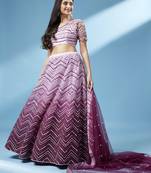Panchhi Women Lavender Net Zig-Zag Embroideried Semi-Stitched Lehenga, Unstitched Blouse & Dupatta