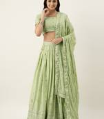 Panchhi Pista Green Pure Georgette Embroidered Semi-Stitched Lehenga & Unstitched Blouse, Dupatta