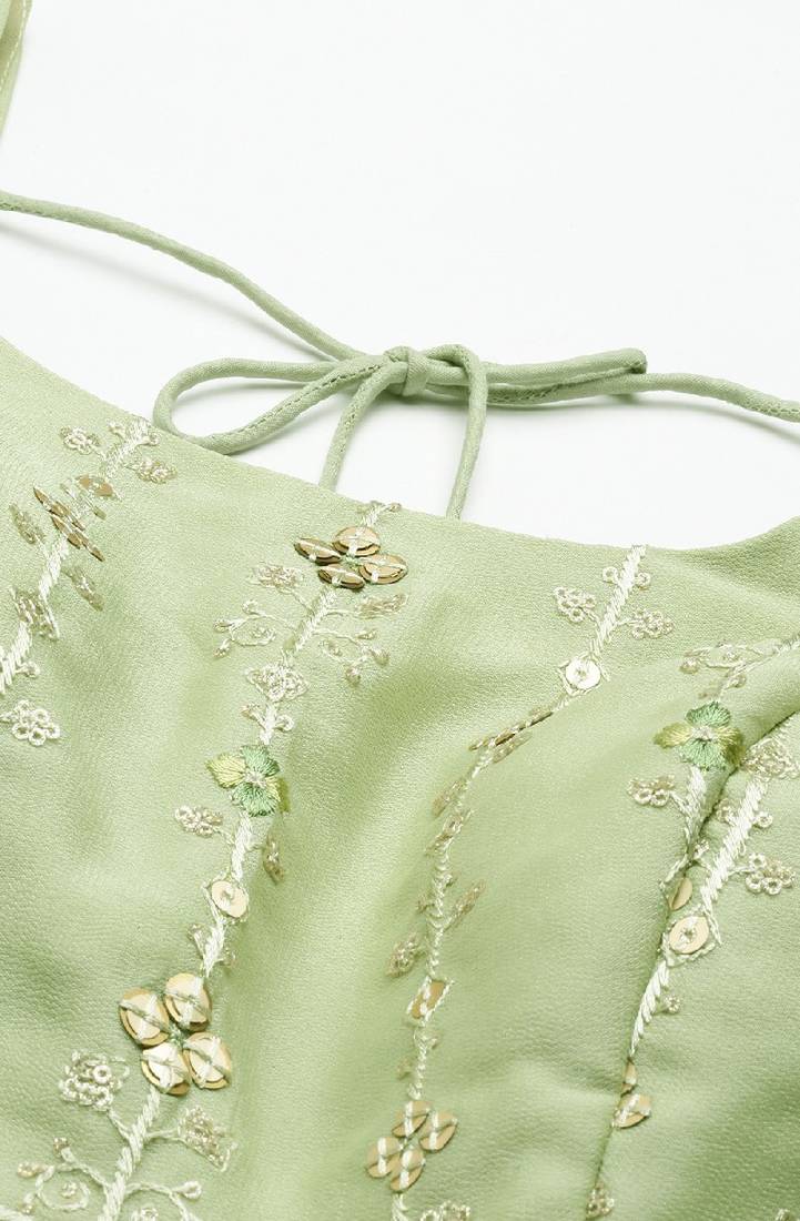 Panchhi Pista Green Pure Georgette Embroidered Semi-Stitched Lehenga & Unstitched Blouse, Dupatta