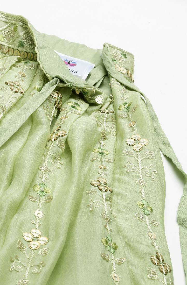Panchhi Pista Green Pure Georgette Embroidered Semi-Stitched Lehenga & Unstitched Blouse, Dupatta