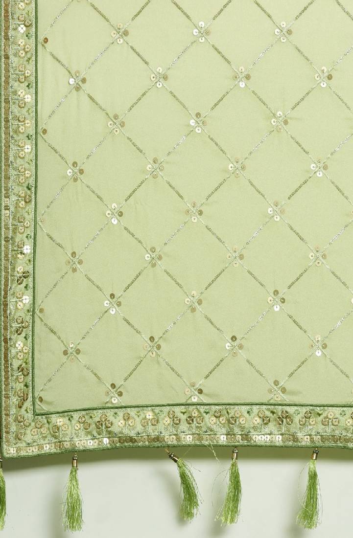 Panchhi Pista Green Pure Georgette Embroidered Semi-Stitched Lehenga & Unstitched Blouse, Dupatta