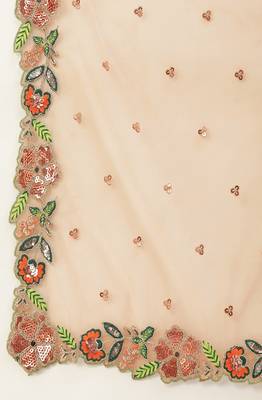 Panchhi Women Peach Net Sequinse Embroidered Semi-Stitched Lehenga & Blouse with Dupatta 4