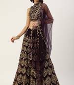 Panchhi Women Magenta Net Sequinse Embroidered Semi-Stitched Lehenga & Blouse with Dupatta