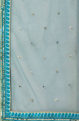 Panchhi Women Teal shading Net Sequinse Embroidered Semi-Stitched Lehenga & Blouse with Dupatta 4