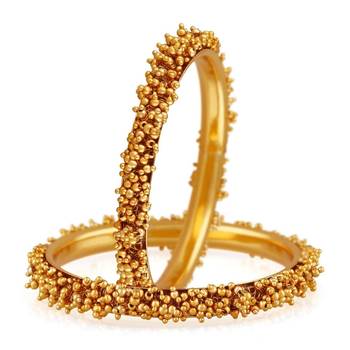 Designer Bunched Golden Pearls High Gloss Gold Plates bangles Set 2