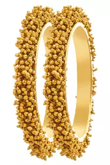 Designer Bunched Golden Pearls High Gloss Gold Plates bangles Set