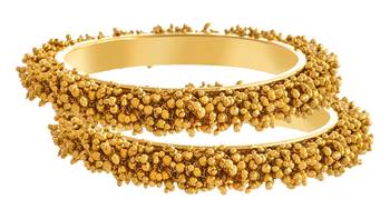 Designer Bunched Golden Pearls High Gloss Gold Plates bangles Set 2