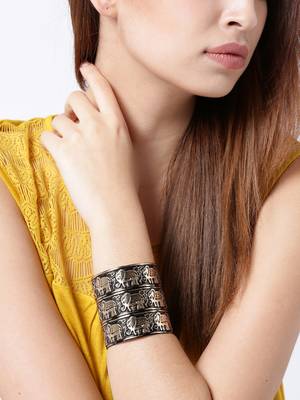 Black Meenakari work Elephant or Animal Motif Free Size Adjustable Cuff bangles 4