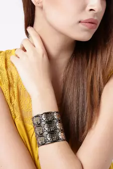Black Meenakari work Elephant or Animal Motif Free Size Adjustable Cuff bangles