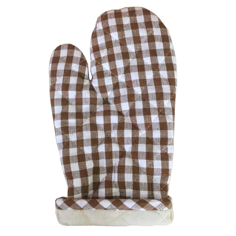 Lushomes Brown Small Checks Heat ResisCreamt Kitchen Oven Mitten, Pack of 2 (Size 17 x 32 cms, 2 pc Set)