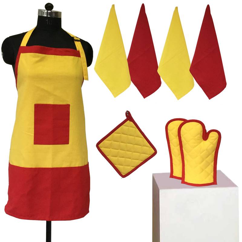 Lushomes Lemon Chrome and Tomato Bi-Color Apron Set (8 pcs)