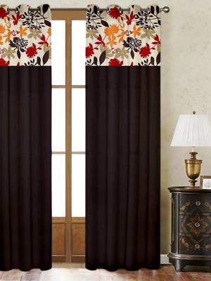  Cotton Black Leaf  Bloomberry Curtains with 8 Eyelets &  Tiebacks for Door Size: (54x90 Inches),Pack of: 1 1