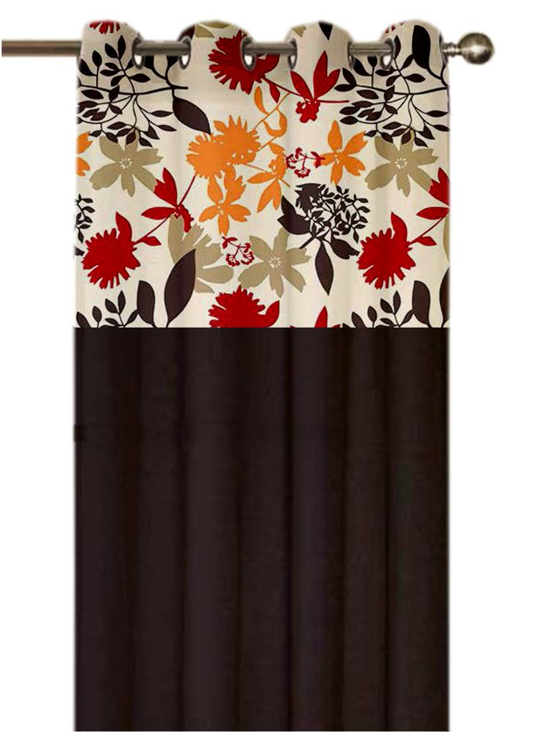  Cotton Black Leaf  Bloomberry Curtains with 8 Eyelets &  Tiebacks for Door Size: (54x90 Inches),Pack of: 1