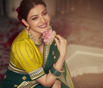 Dark green embroidered pure silk saree with blouse 4