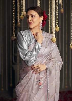 Light pink embroidered pure silk saree with blouse 2