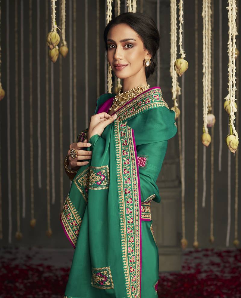 Jade embroidered pure silk saree with blouse