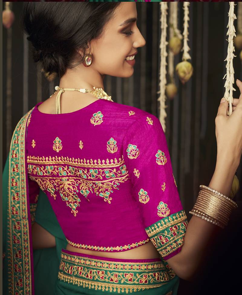 Jade embroidered pure silk saree with blouse