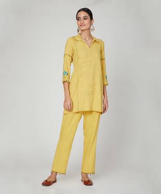 Yellow Sunset Jasmine Short Kurta Pants Set 1