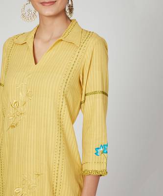 Yellow Sunset Jasmine Short Kurta Pants Set 4