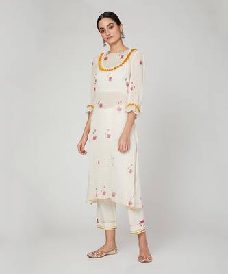 White Lotus Printed Kurta Pants Set 1
