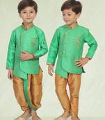 Green embroidered silk blend boys-dhoti-kurta