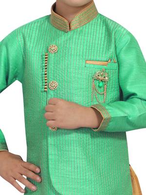 Green embroidered silk blend boys-dhoti-kurta 5