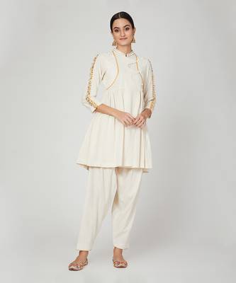 White Lotus Overlap Kurta Pants Set 1