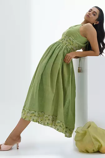 Green Lime Flower Dress