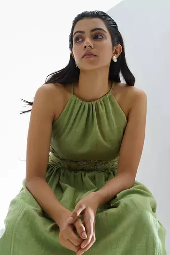 Green Lime Flower Dress