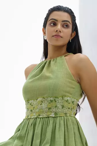Green Lime Flower Dress