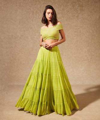 Green Miyu Off Shoulder Blouse And Skirt 1