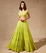 Green Miyu Off Shoulder Blouse And Skirt