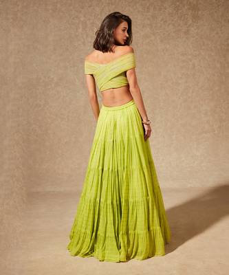 Green Miyu Off Shoulder Blouse And Skirt 2