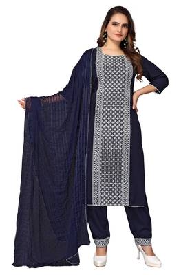 Navy-blue thread embroidery cotton salwar 1