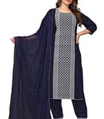 Navy-blue thread embroidery cotton salwar