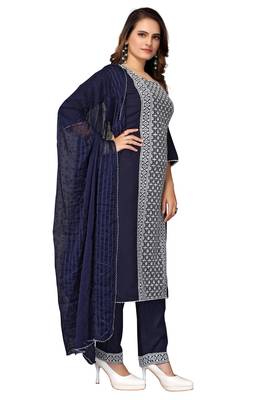 Navy-blue thread embroidery cotton salwar 2