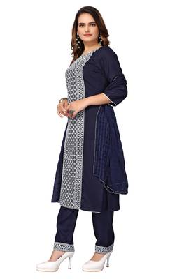 Navy-blue thread embroidery cotton salwar 3
