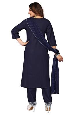 Navy-blue thread embroidery cotton salwar 4