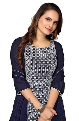 Navy-blue thread embroidery cotton salwar 5