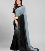 Designer Embellished Grey Coloured Silk Saree with Blouse Piece