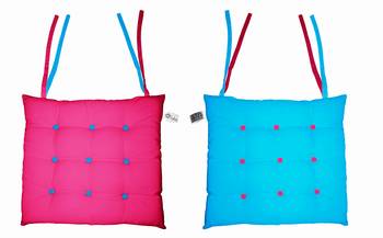  Half Panama Bi-Color Pink and Blue Chair Pad Cushion with 9+9 Buttons and 4 Strings (Single pc, Size: 16''x16'') 2