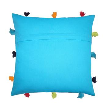 Lushomes Blue Sofa Cushion Cover Online with Colorful Tassels (Single pc, 12 x 12 inches) 1