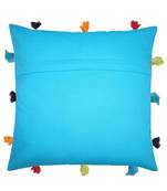 Lushomes Blue Sofa Cushion Cover Online with Colorful Tassels (Single pc, 12 x 12 inches)
