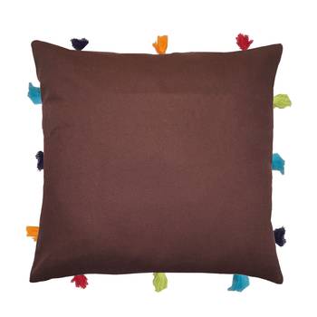 Lushomes Brown Sofa Cushion Cover Online with Colorful Tassels (Single pc, 12 x 12 inches) 1
