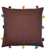 Lushomes Brown Sofa Cushion Cover Online with Colorful Tassels (Single pc, 12 x 12 inches)