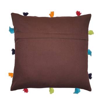 Lushomes Brown Sofa Cushion Cover Online with Colorful Tassels (Single pc, 12 x 12 inches) 2